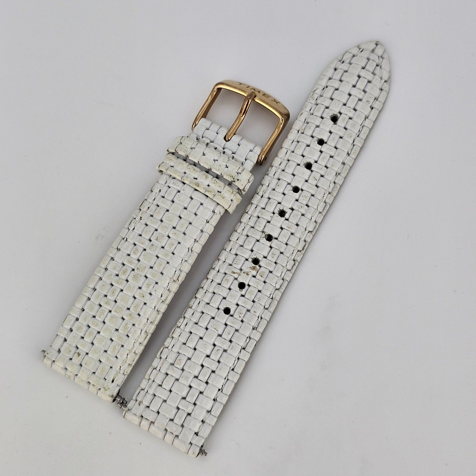 Timex 20mm White Leather Band Straps Gold Buckle